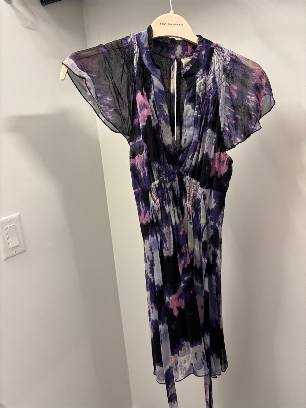 Women's Purple Floral-Print Mini Dress with Flutter Sleeves